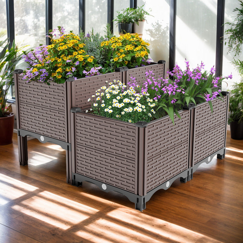 Raised Garden Beds Outdoor, Planter Boxes Outdoor For Vegetables, Flowers, Herbs, Garden Box With Drain Outlet, Heat And Frost Resistant Planters - Black / Brown