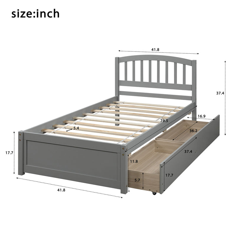 Platform Storage Bed Wood Bed Frame With Two Drawers And Headboard