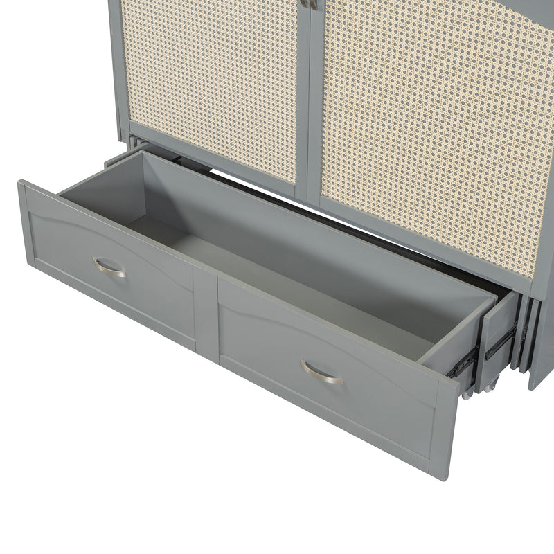 Murphy Wall Bed With Drawer And Rattan Decoration