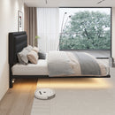 Queen Size Floating Bed Frame with Motion Activated Night Lights,Modern PU Upholstered Button Tufted Platform Bed Frame,Black
