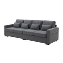 4 Seater Modern Linen Sofa With Armrest Pockets And 4 Pillows, Minimalist Style Couch For Living Room