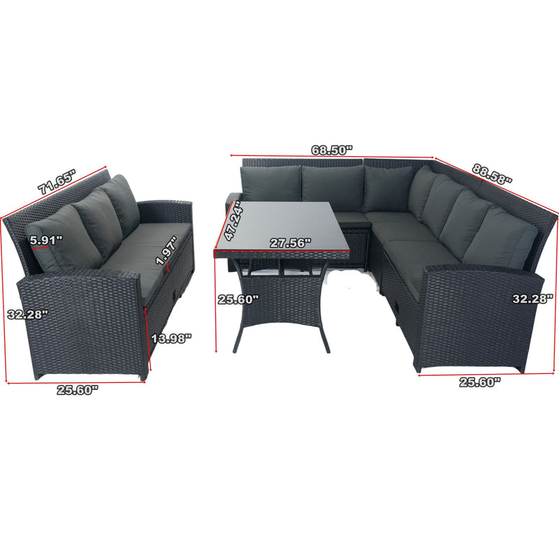 5 Piece Patio Wicker Outdoor Sectional Set 9 Seater Conversation Set With 3 Storage Under Seat