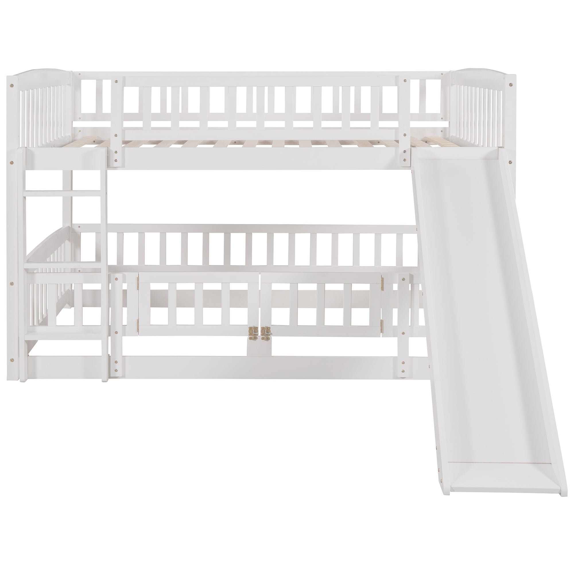Bunk Bed with Slide,Full Over Full Low Bunk Bed with Fence and Ladder for Toddler Kids Teens White - Atlantic Fine Furniture Melbourne FL