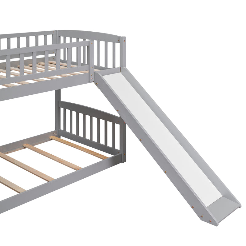 Stairway Twin over Twin Bunk Bed with Two Drawers and Slide, Gray(OLD SKU :LT000155AAE)