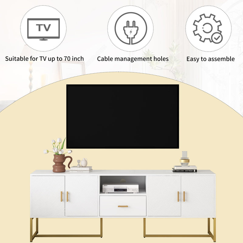 TV Cabinet With 1 Drawer, 2 Cabinets, Handles And Anti-Tip Device