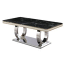 Luxury Modern Dining Table With 6 Chairs Marble Top Titanium Plated Base - Black