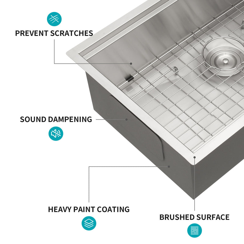 30" Undermount Kitchen Sink 16 Gauge Ledge Workstation - Brushed Nickel
