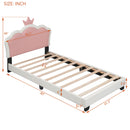 Twin Size Upholstered Princess Bed & Crown Headboard, Platform Bed With Headboard And Footboard - White / Pink