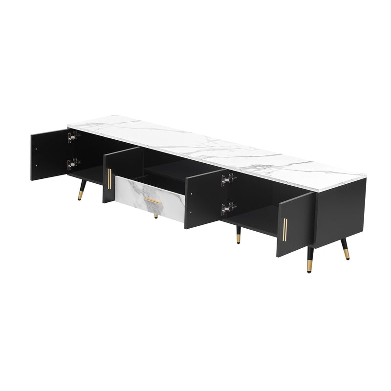 Modern TV Stand With 2 Cabinets & Open Compartments, Entertainment Center For Tvs Up To 80''