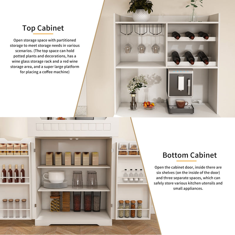 Modern Farmhouse Buffet Cabinet With Hutch Kitchen Storage Sideboard With Drawers & Barn Doors - White