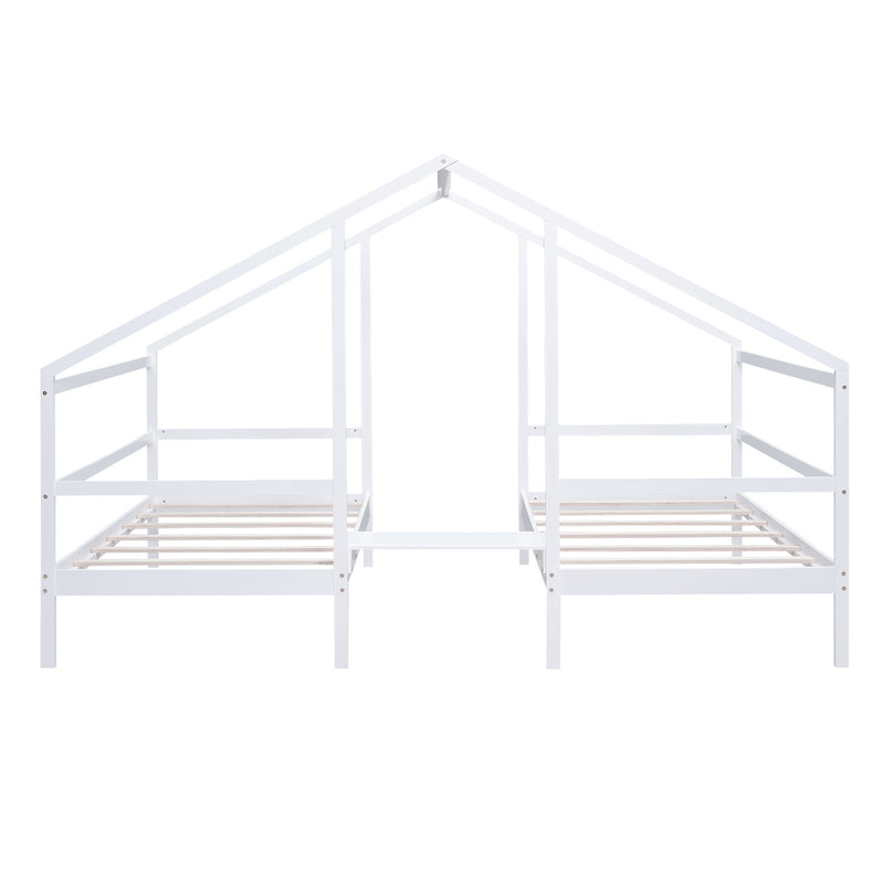 Double Twin Size Triangular House Beds with Built-in Table,White(Old SKU:WF286895AAK)