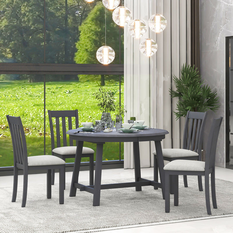 5 Piece Wood Dining Table Set With Extendable Round Table And 4 Chairs