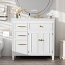Modern Bathroom Vanity With Ceramic Sink, Freestanding, One Tip Out Drawer, 3 Side Drawers, Adjustable Shelf