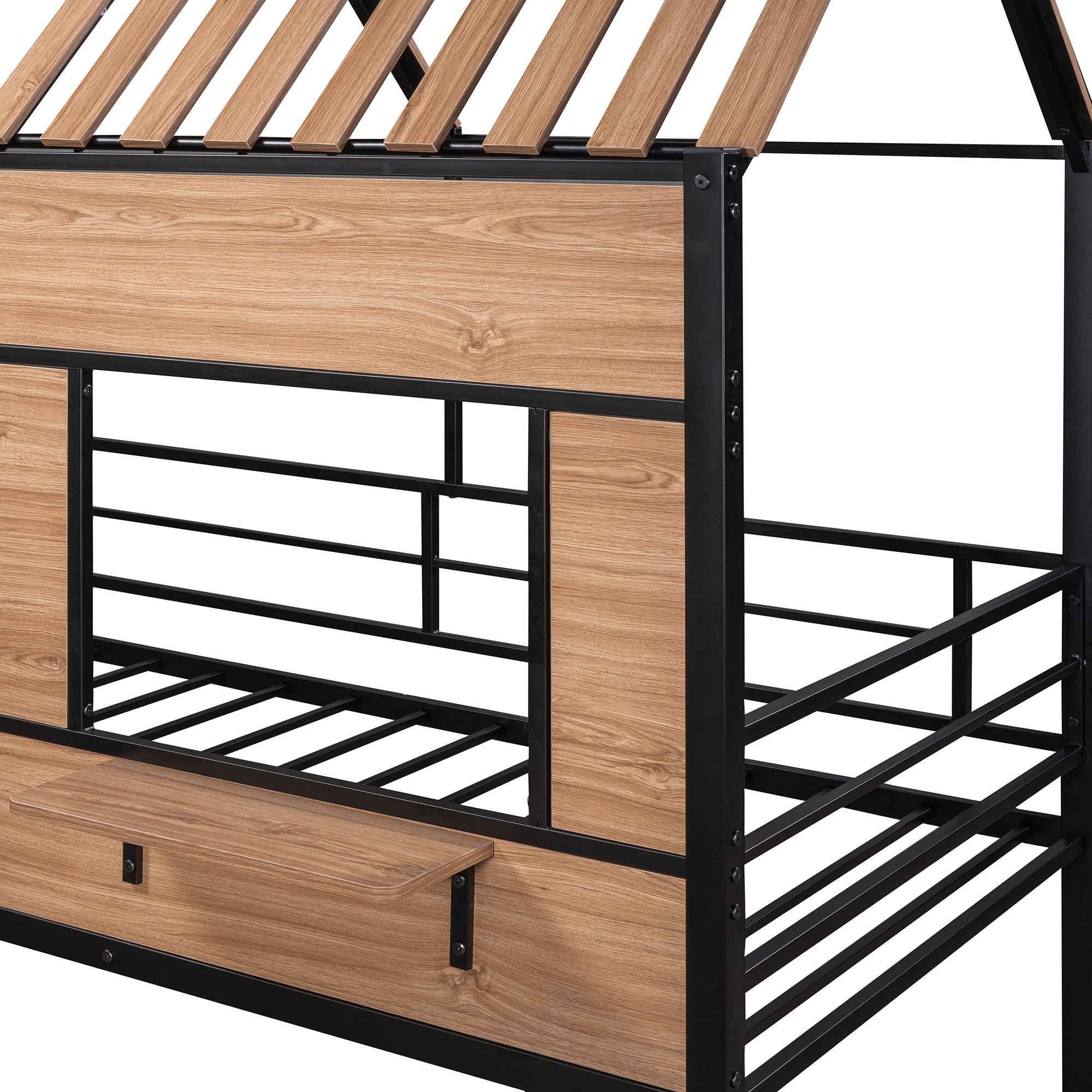 Metal Twin size Loft Bed with Roof, Window, Guardrail, Ladder Black - Atlantic Fine Furniture Melbourne FL