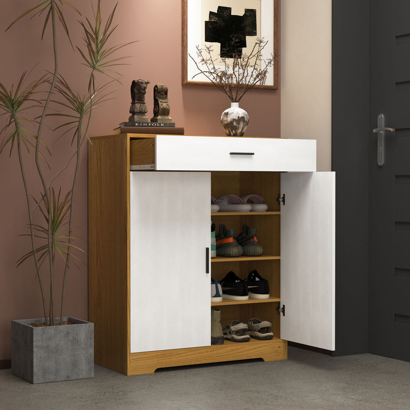 Freestanding Wooden Shoe Cabinet, 4 Tier Organizer With Drawer