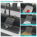 Waterfall Kitchen Sink With Pull Out Faucet & Cup Washer