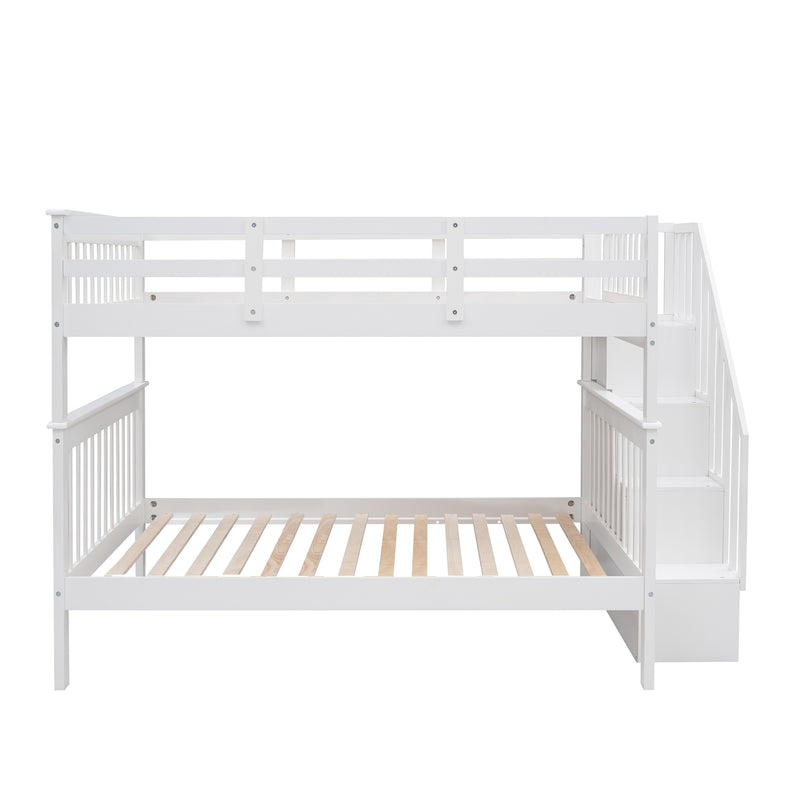 Stairway Full-Over-Full Bunk Bed with Storage and Guard Rail for Bedroom, Dorm, White color(OLD SKU :LP001110AAK)