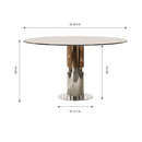 Round Glass Dining Table With Stainless Steel Legs And Chairs