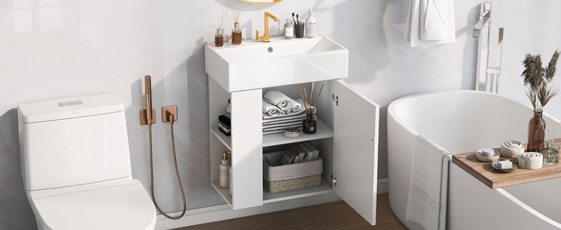 Modern Floating Bathroom Vanity With Ceramic Basin Perfect For Small Bathrooms