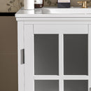 Modern Bathroom Vanity With Ceramic Sink, Tempered Blurred Glass Doors