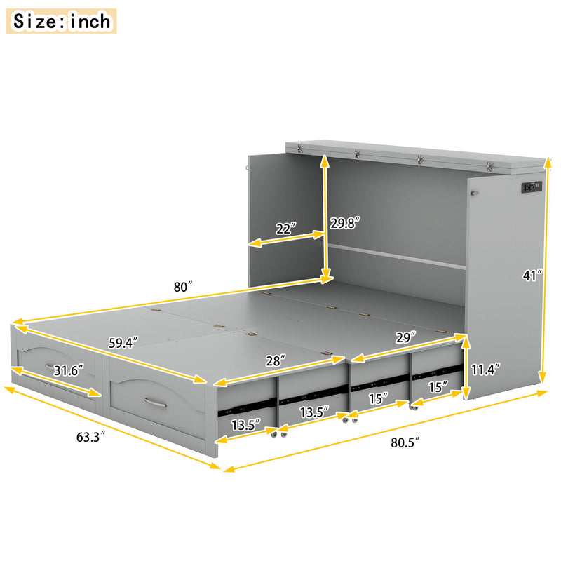 Murphy Wall Bed With Drawer And A Set Of Sockets & USB Ports, Pulley Structure Design