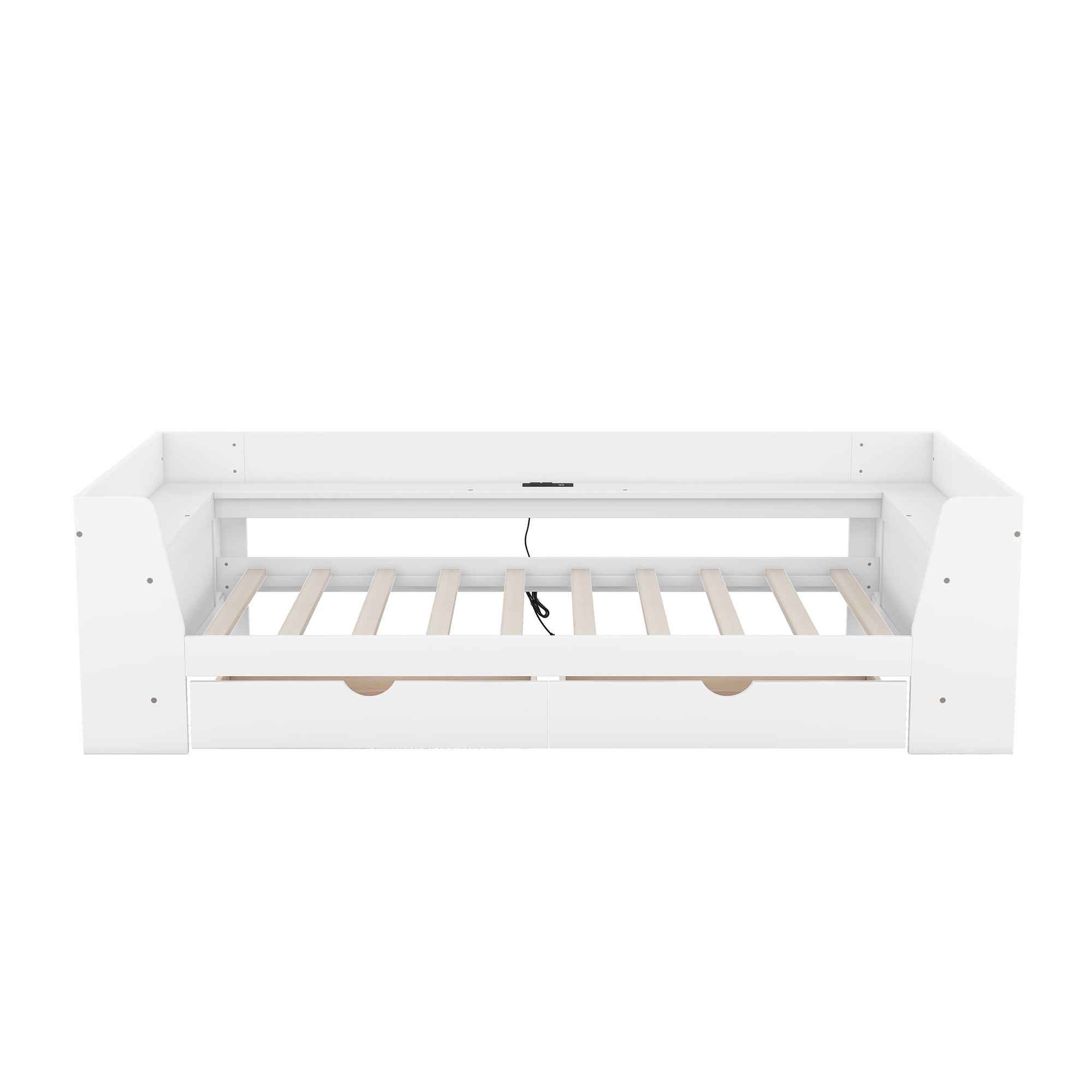 Twin Size Daybed with Shelves, Drawers and Built-In Charging Station, White