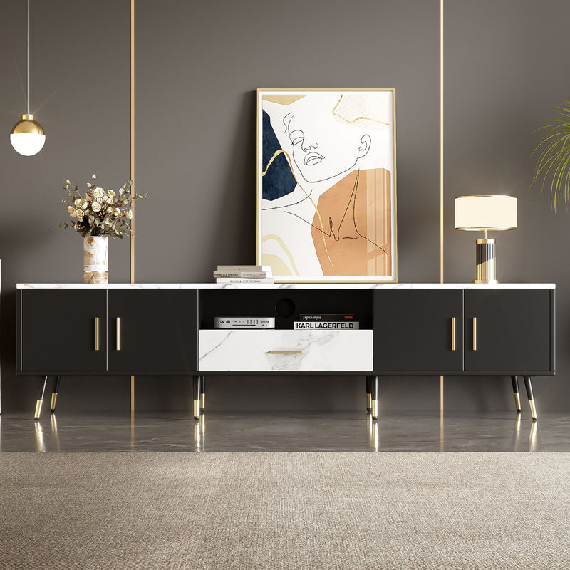 Modern TV Stand With 2 Cabinets & Open Compartments, Entertainment Center For Tvs Up To 80''