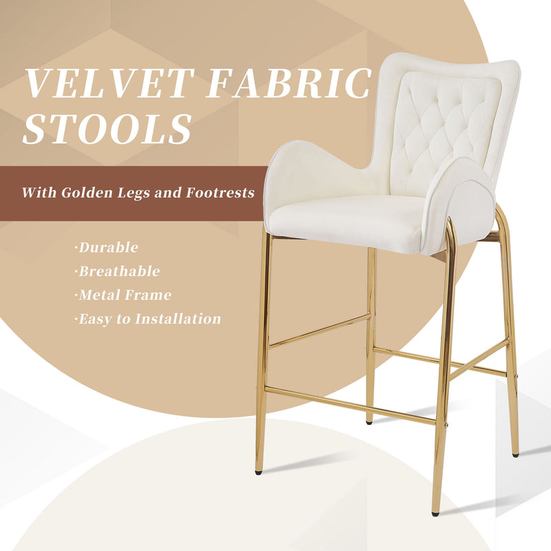 Velvet Fabric Counter Height Bar Stools (Set of 2)