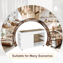 Multi-Functional Storage Island Movable Storage Cabinet Island Vanity Dresser With 3 Side Storage Drawer, A Reversible Top Storage Space And 2 Glass Display Shelves - White