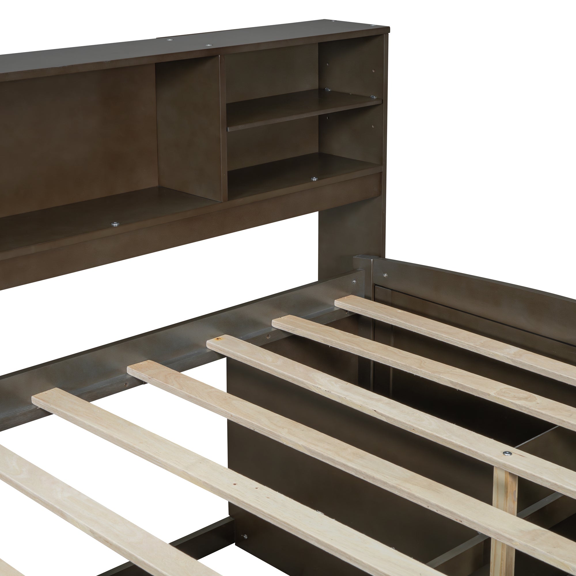 Full Size Wood Daybed with 2 Bedside Cabinets, Upper Shelves and 4 Drawers, Antique Brown - Atlantic Fine Furniture Melbourne FL