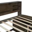 Full Size Wood Daybed with 2 Bedside Cabinets, Upper Shelves and 4 Drawers, Antique Brown