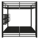 Queen Over Queen Bunk Bed With Storage Cabinets And LED Sturdy Frame, 6 Storage Units, Adjustable LED Lights - Black
