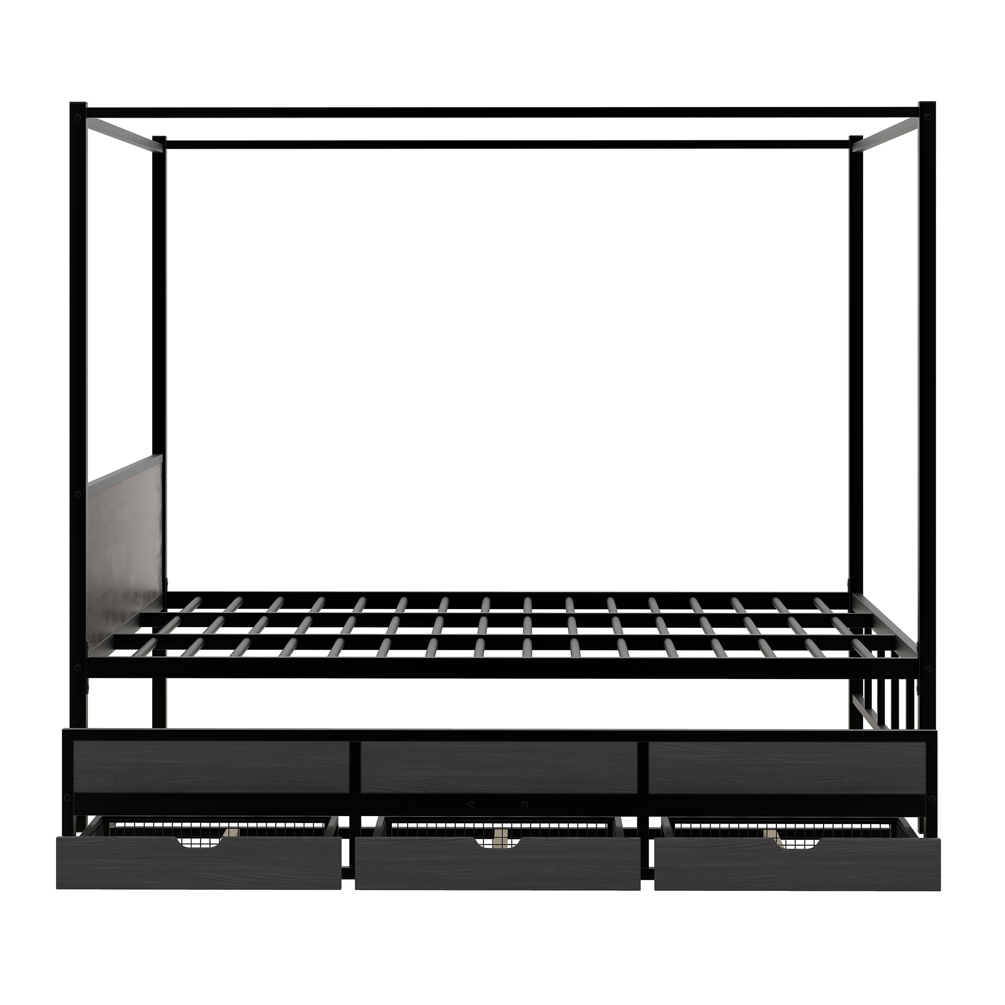 Queen Size Metal Canopy Platform Bed with Twin Size Trundle and 3 Storage Drawers, Black - Atlantic Fine Furniture Melbourne FL
