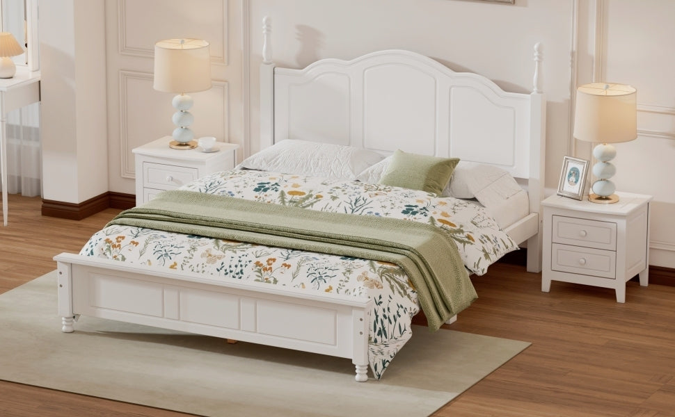 Queen Size Wood Platform Bed Frame,Retro Style Platform Bed with Wooden Slat Support,White - Atlantic Fine Furniture Melbourne FL