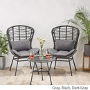 Cowan - Outdoor Wicker And Glass 3 Piece Chat Set With Cushions - Gray