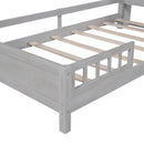 Wood Platform Bed With Built In LED Light, Storage Headboard And Guardrail