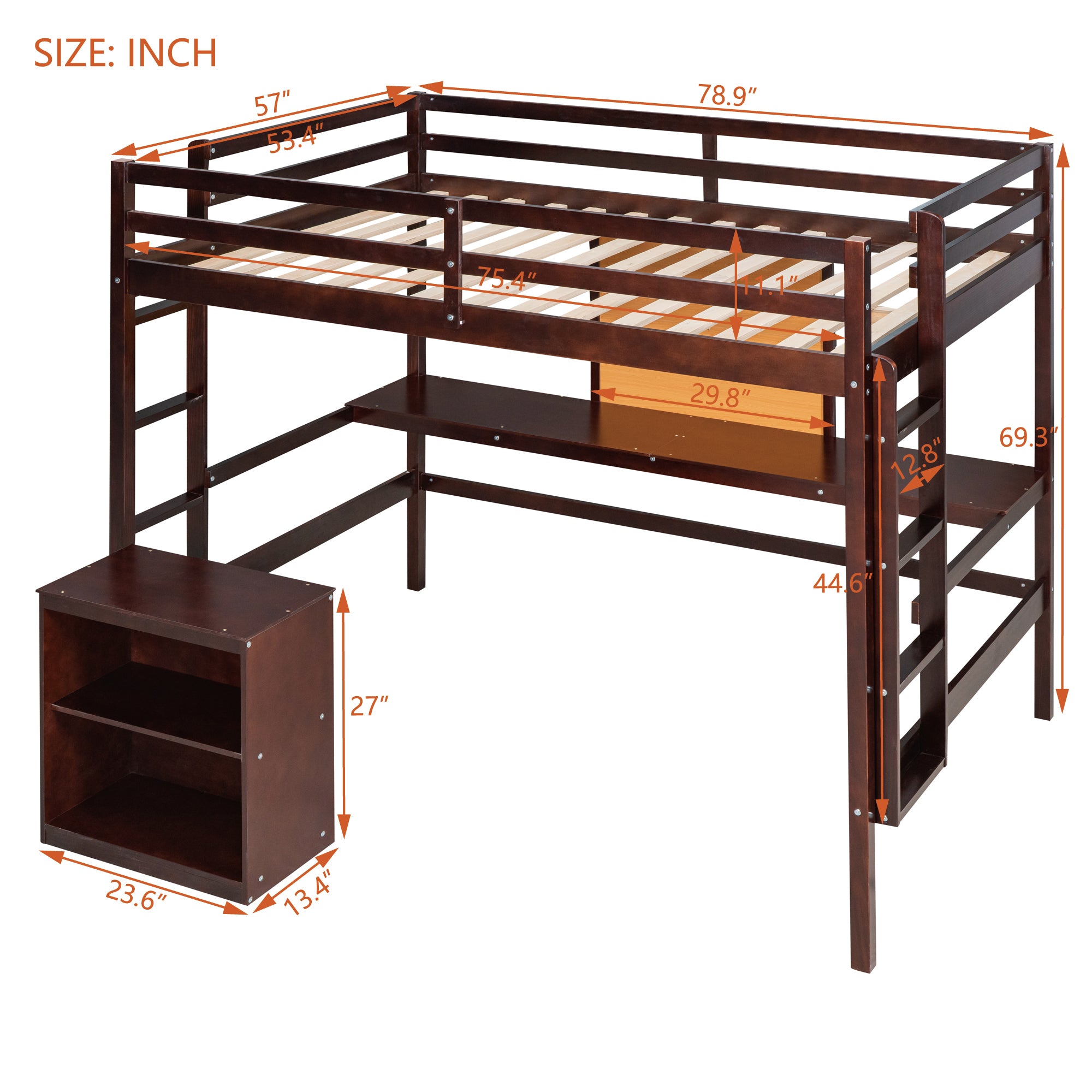 Full size Loft Bed with Desk and Writing Board, Wooden Loft Bed with Desk & 2 Drawers Cabinet- Espresso - Atlantic Fine Furniture Melbourne FL
