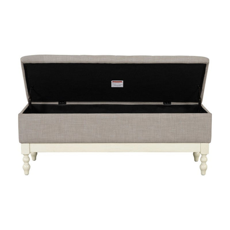 Tufted Storage Bench With Soft Close Lid - Light Gray / Cream