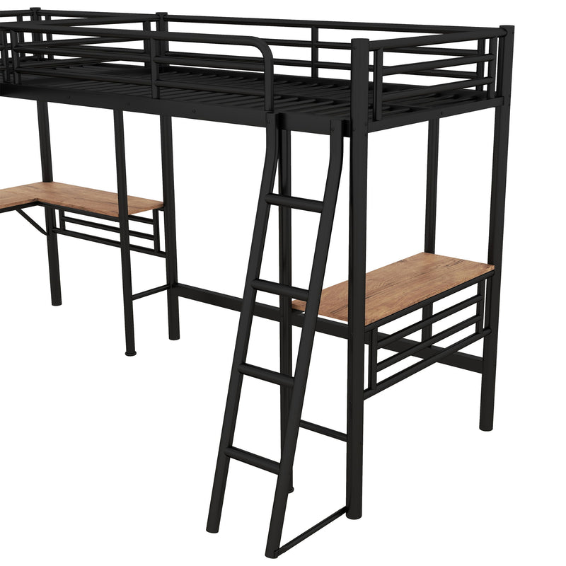 Twin Loft Bed With 2 Built In Desks, Mission Style - Black