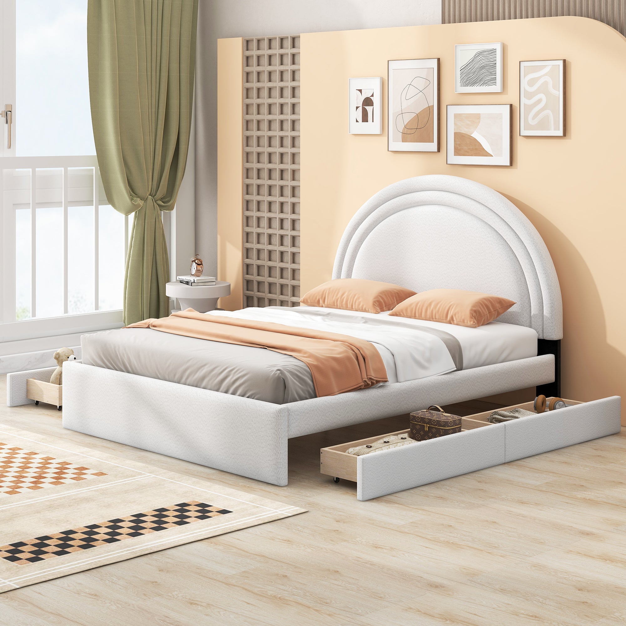 Teddy Upholstered Platform Bed With Four drawers, Full - Atlantic Fine Furniture Melbourne FL