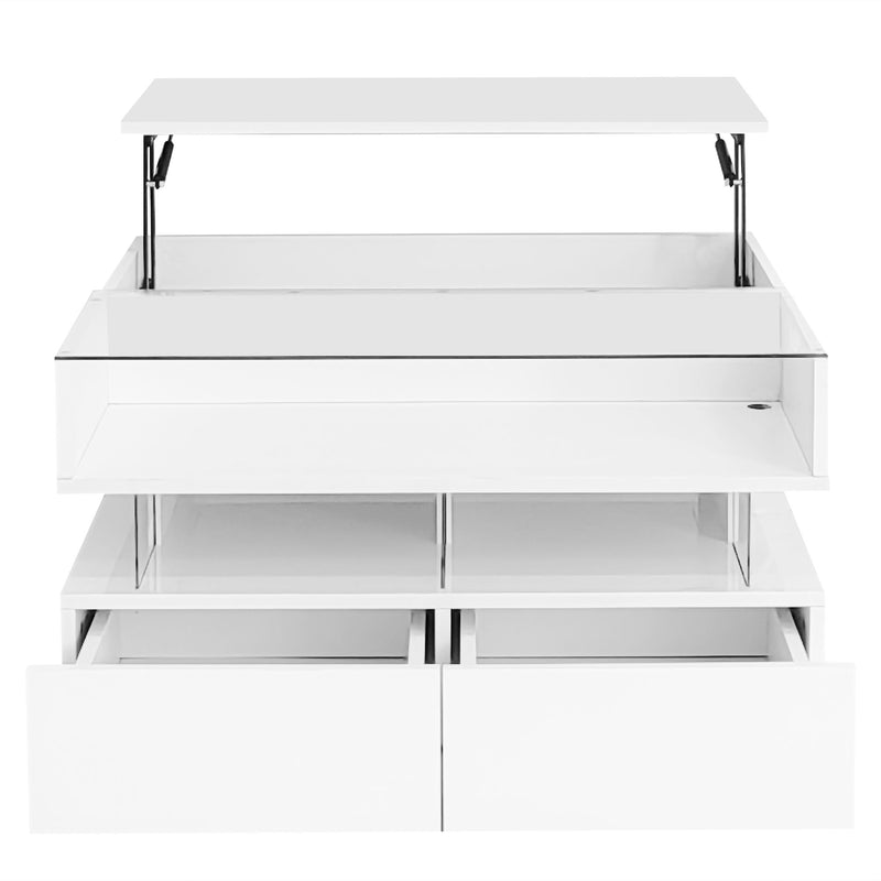 Lift Top Coffee Table With 2 Drawers, Hidden Space And LED Lights For Living Room