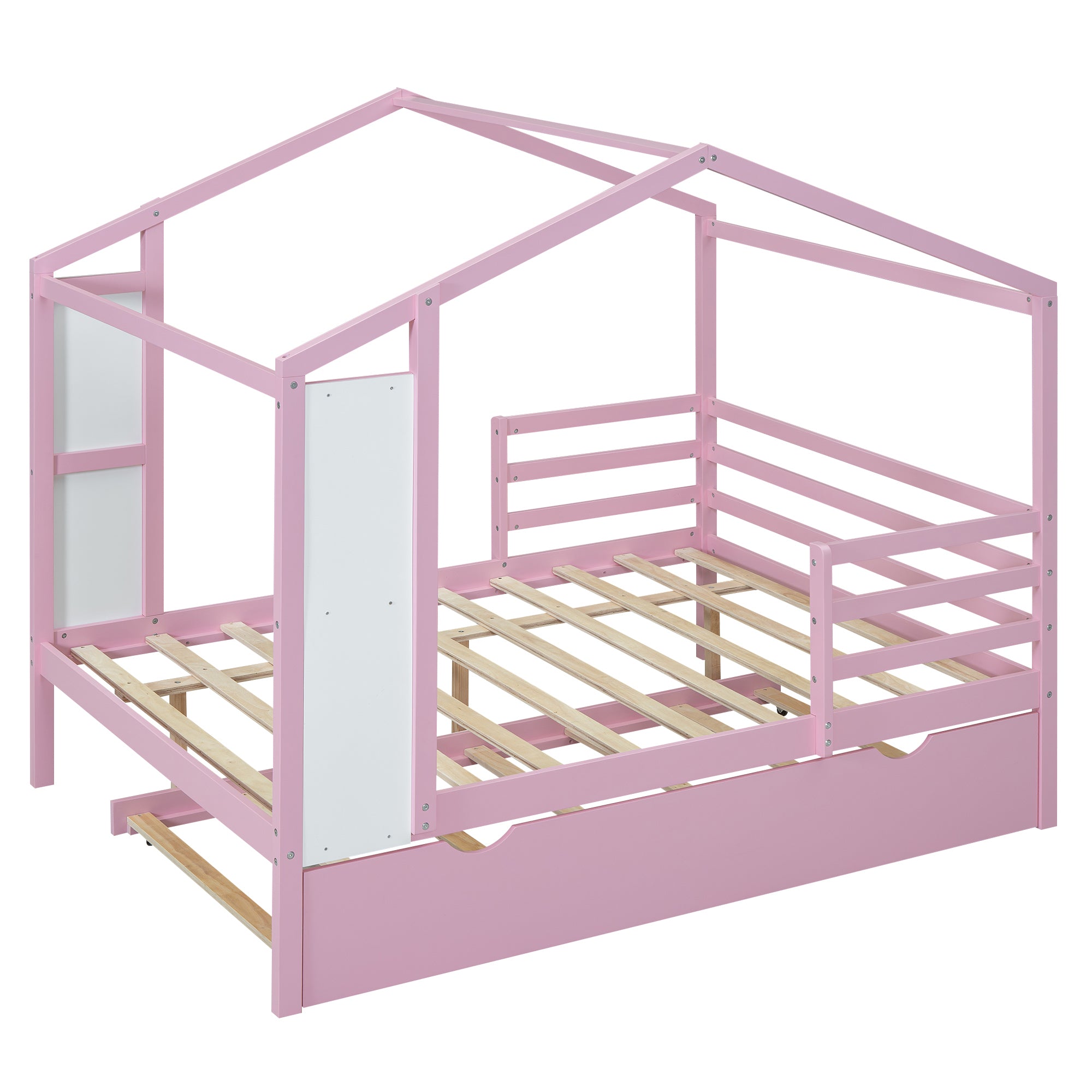 Full Size Wood House Bed with Fence and Writing Board, Pink - Atlantic Fine Furniture Melbourne FL
