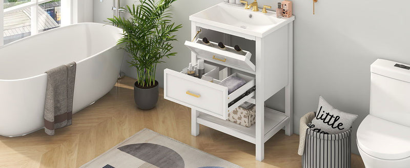 Bathroom Vanity With Top Sink, Modern Bathroom Storage Cabinet With 2 Drawers, Single Sink Bathroom Vanity