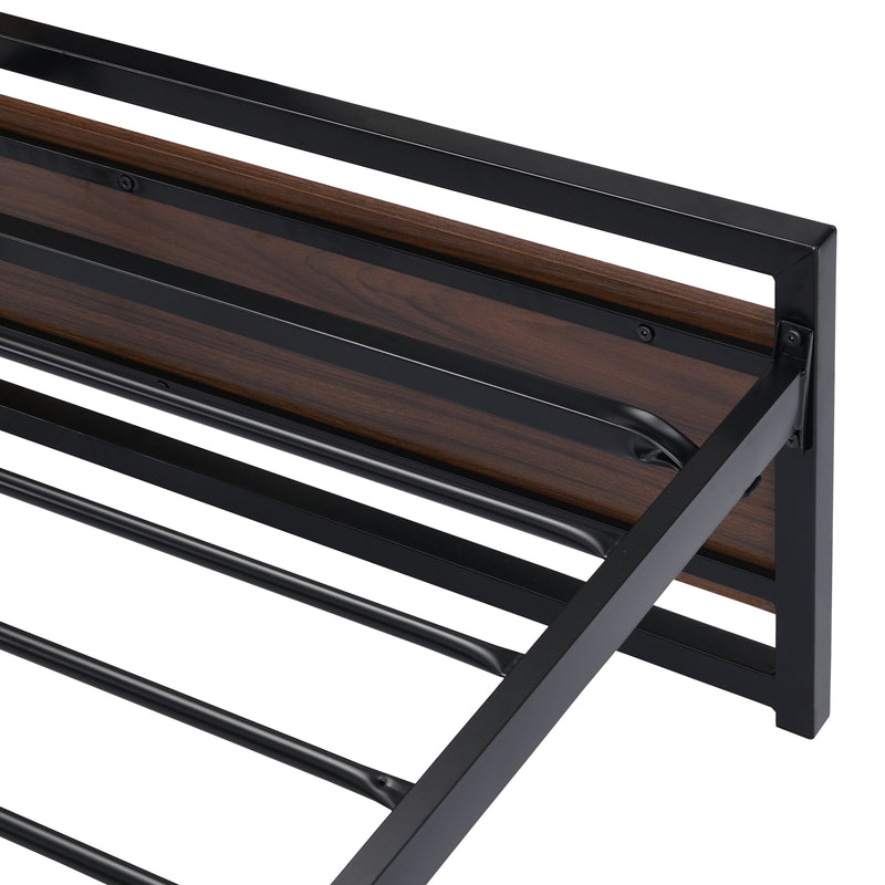 Industrial Platform Queen Bed Frame/Mattress Foundation with Rustic Headboard and Footboard, Strong Steel Slat Support, No Box Spring Needed, Noise Free, Easy Assembly