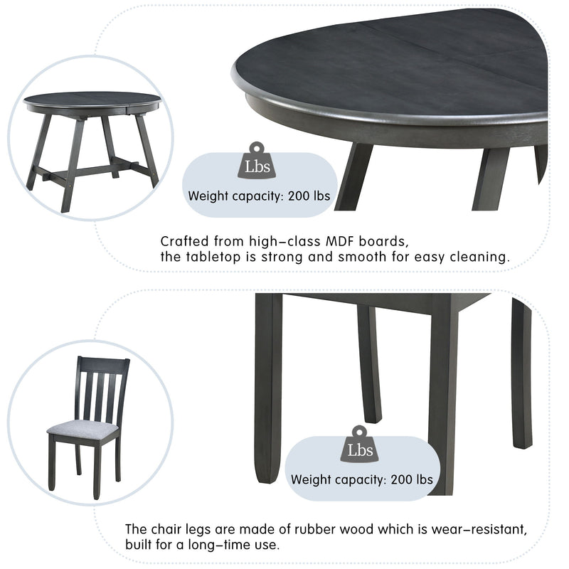 5 Piece Wood Dining Table Set With Extendable Round Table And 4 Chairs