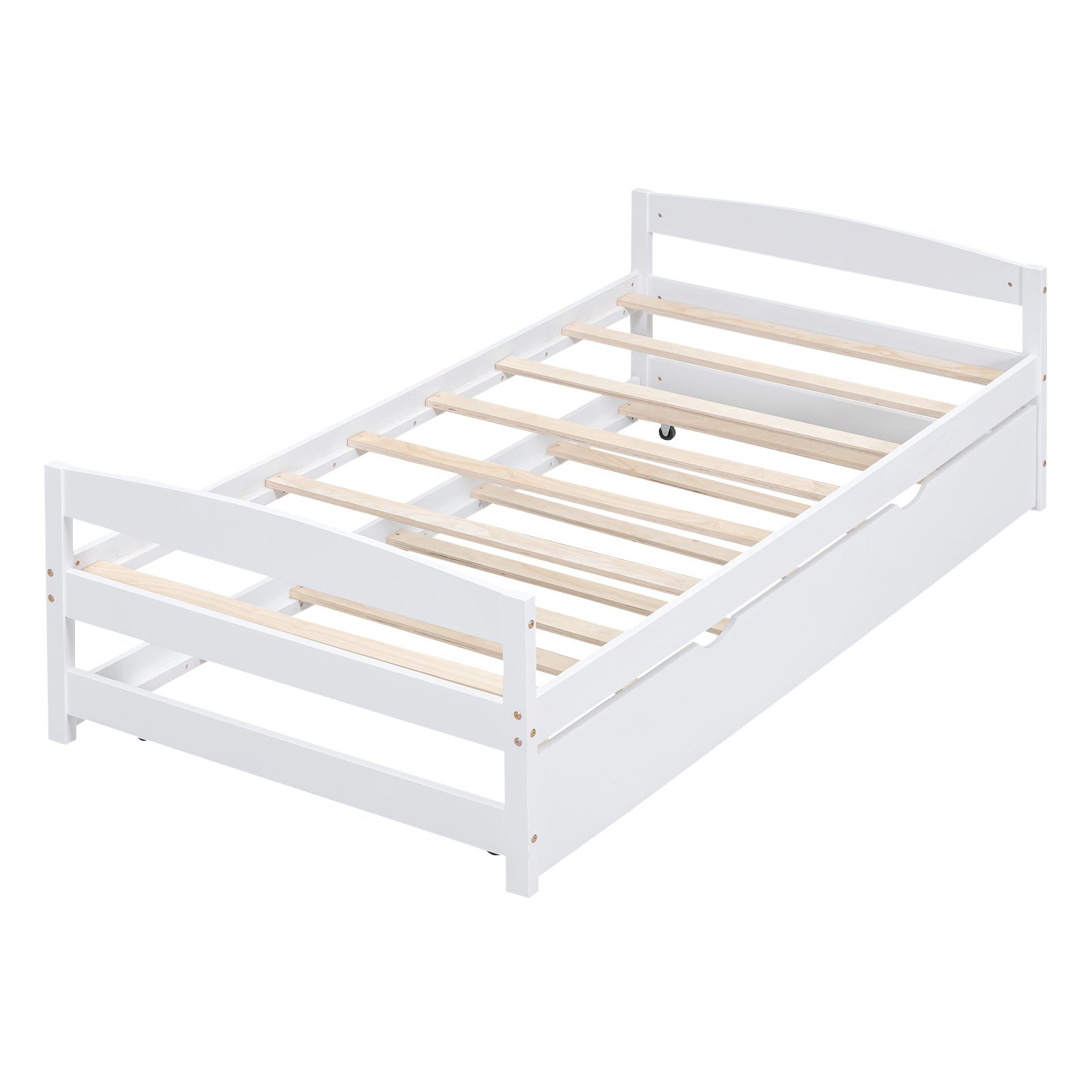 Twin Size Platform Bed with Twin Size Trundle, White - Atlantic Fine Furniture Melbourne FL
