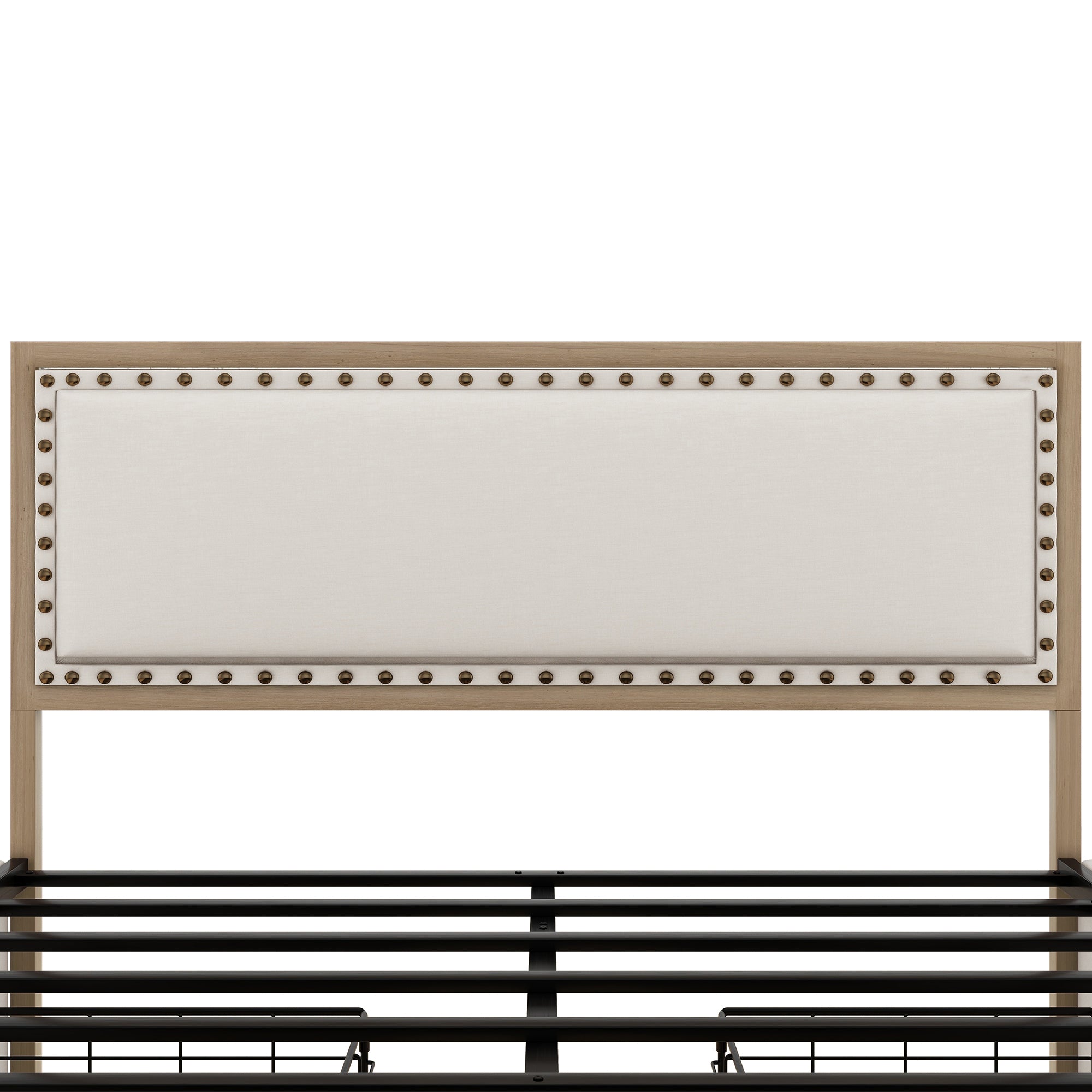 Queen Size Upholstered Platform Bed with Nailhead Decoration and 4 Drawers, Brown - Atlantic Fine Furniture Melbourne FL