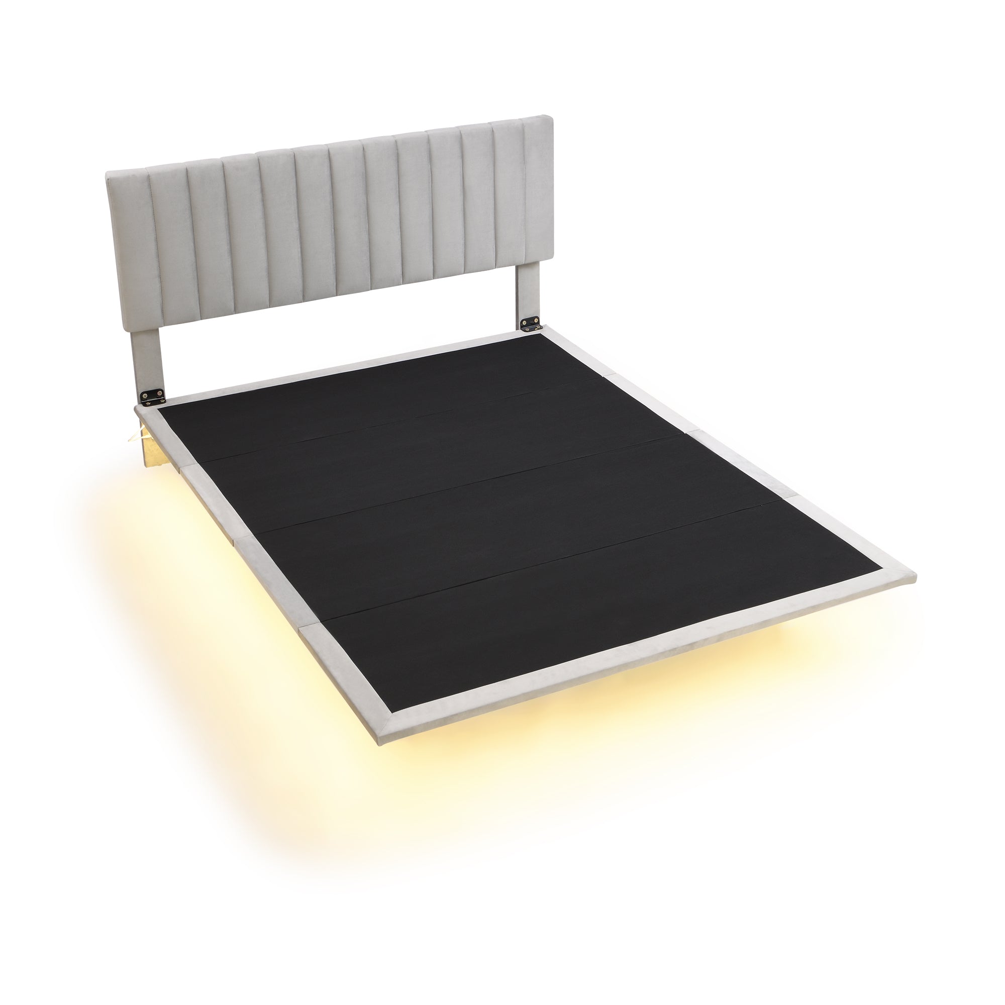Queen Size Upholstered Bed with Sensor Light and Headboard, Floating Velvet Platform Bed, Gray - Atlantic Fine Furniture Melbourne FL