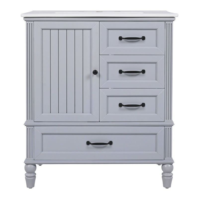 30" Bathroom Vanity With Sink, Bathroom Cabinet With A Door, 3 Drawers Legs, Adiustable Foot Pads - Gray