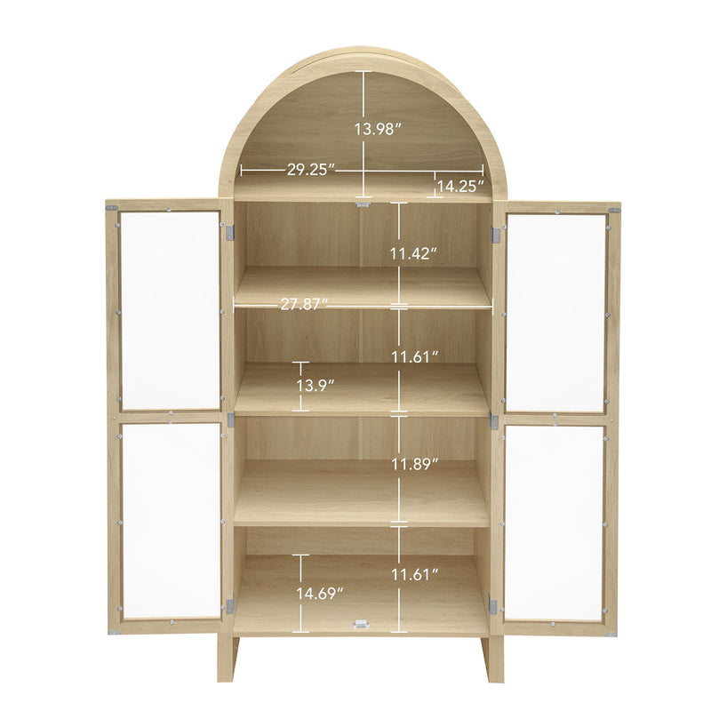 Tall Arched Kitchen Pantry, Modern Farmhouse Wood Kitchen Storage Cabinets, Arched Storage Display Cabinet With Adjustable Shelves, Versatile Cupboard For Kitchen, Dining Room - Natural